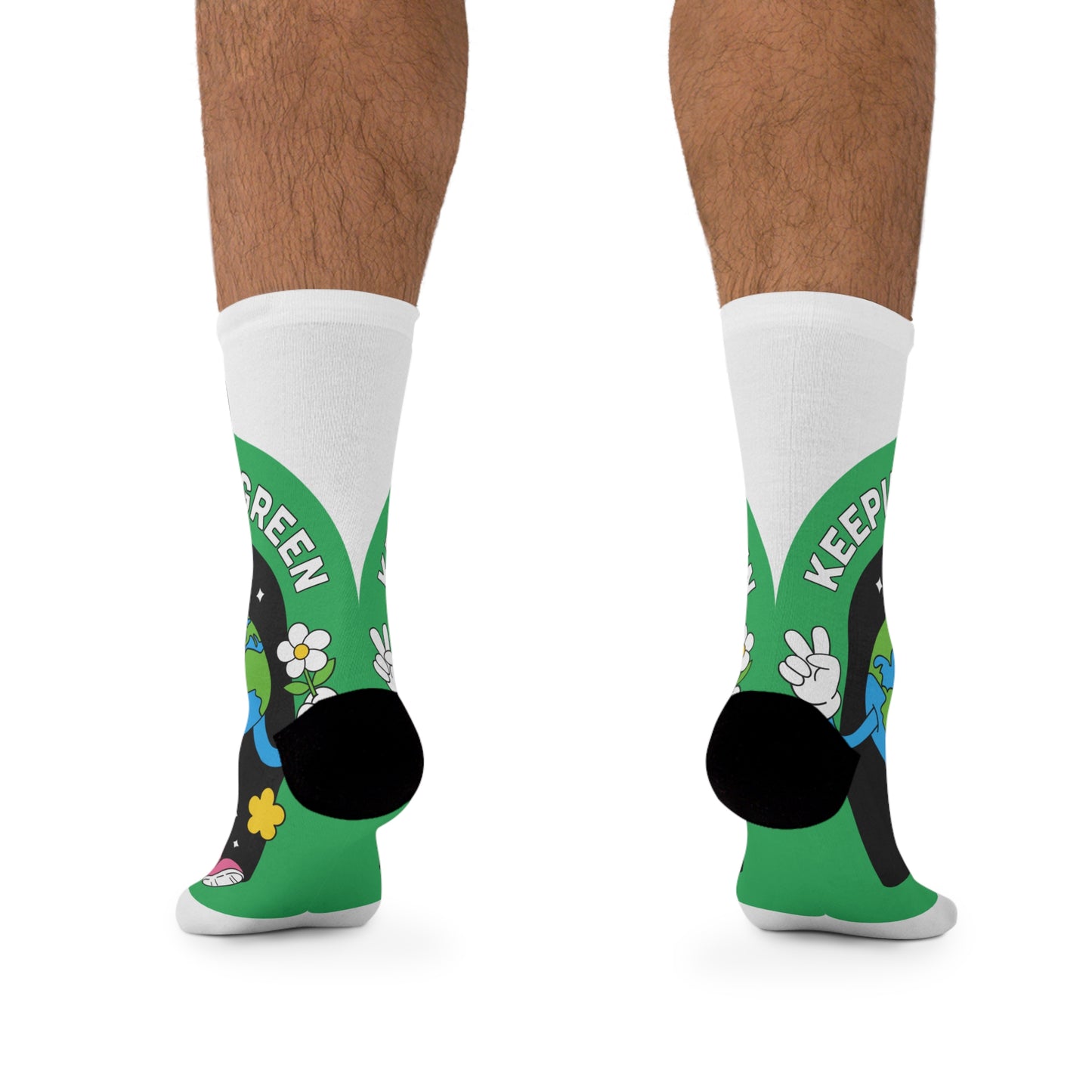 Keep It Green Recycled Poly Socks – Eco-Friendly Cartoon Earth Crew Socks