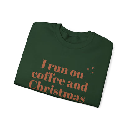 I Run on Coffee and Christmas Cheer Sweatshirt, Holiday Gift, Cozy Crewneck, Unisex Christmas Apparel, Winter Fashion, Warm Layer
