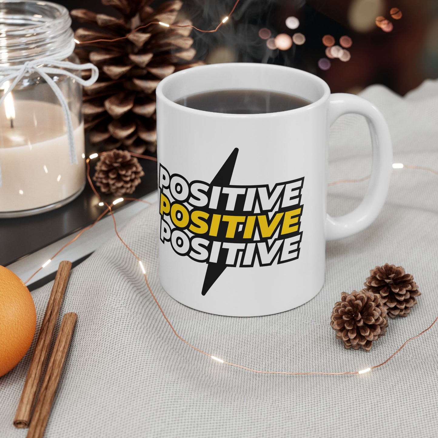 Positive Vibe Ceramic Mug, Motivational Coffee Cup, Gift for Friends, Inspirational Tea Mug, Cheerful Desk Decor, 11oz, 15oz