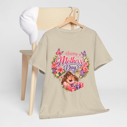 Mother's Day T-Shirt - "Happy Mother's Day" Floral Heart Design
