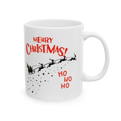Festive Christmas Mug - Santa Sleigh Design, Holiday Gift, Cute Coffee Cup, Merry Christmas Present, Winter Celebration Drinkware