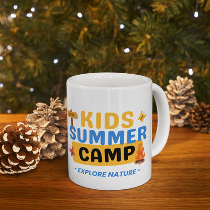 Kids Summer Camp Ceramic Mug - Adventure Awaits, Fun Gift for Campers, Nature Lovers, Camping Enthusiasts, Outdoor Activities