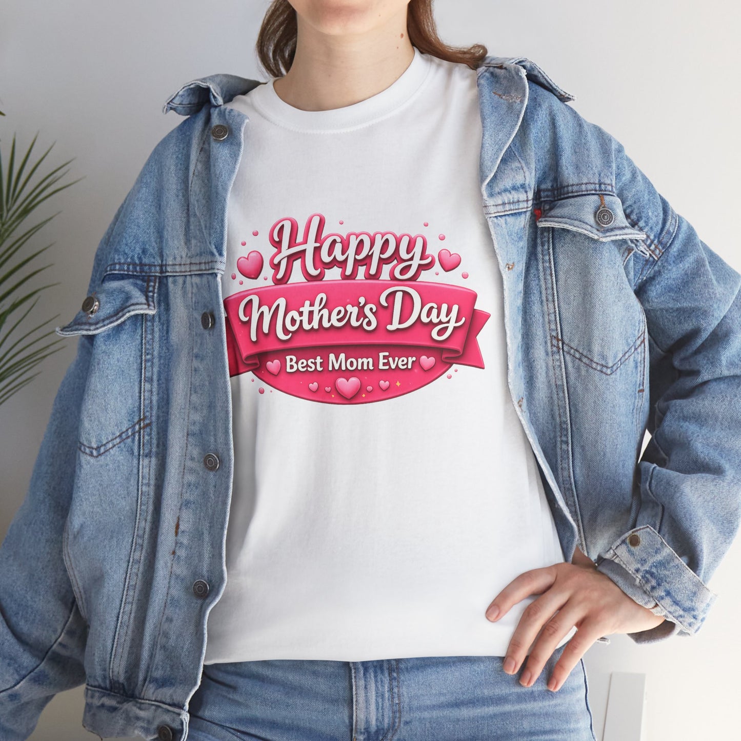 Mother's Day T-Shirt - "Happy Mother's Day Best Mom Ever" Pink Ribbon Design