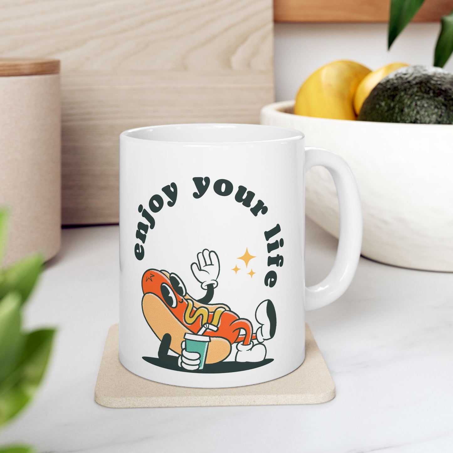 Enjoy Life Ceramic Mug | Whimsical Coffee Cup | Fun Gift for Friends | Motivational Drinkware | Cute Home Decor