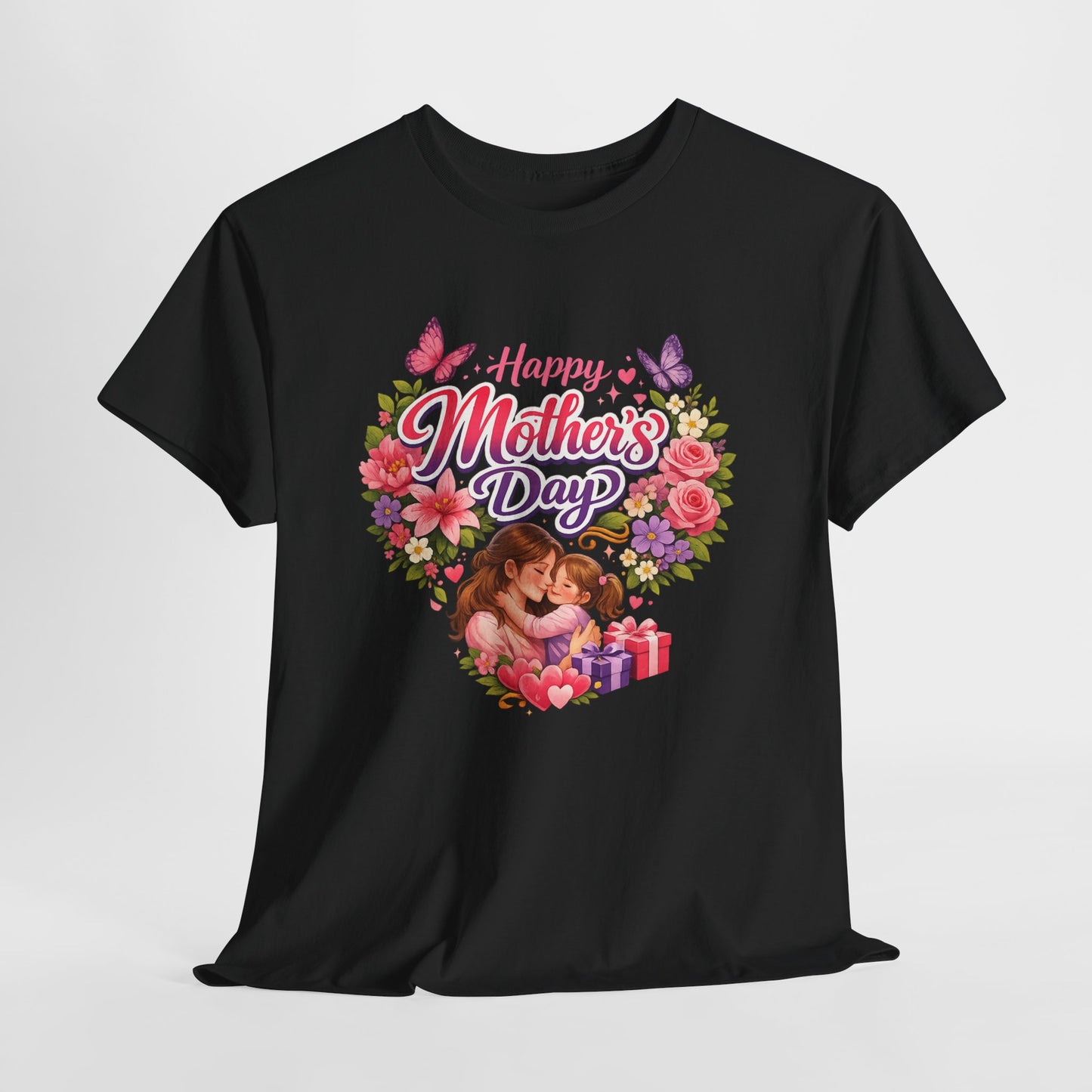 Mother's Day T-Shirt - "Happy Mother's Day" Floral Heart Design