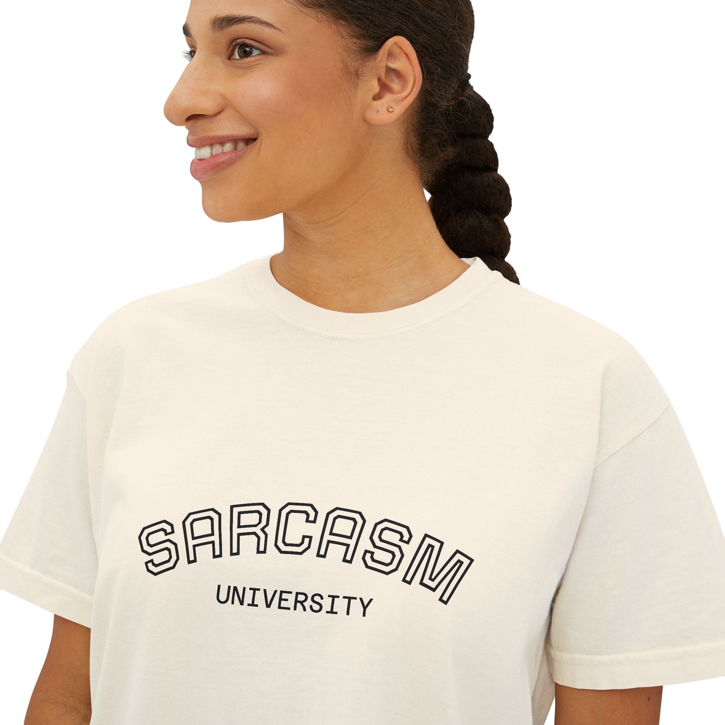 Sarcasm University Boxy Tee — Women's Casual Graphic T-Shirt