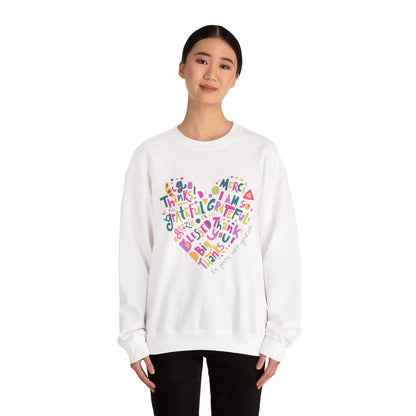 Heartfelt Gratitude Crewneck Sweatshirt, Cozy Gift, Unisex Apparel, Thankful Design, Thanksgiving, Casual Comfort, Year-Round Wear