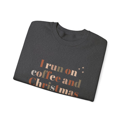 I Run on Coffee and Christmas Cheer Sweatshirt, Holiday Gift, Cozy Crewneck, Unisex Christmas Apparel, Winter Fashion, Warm Layer